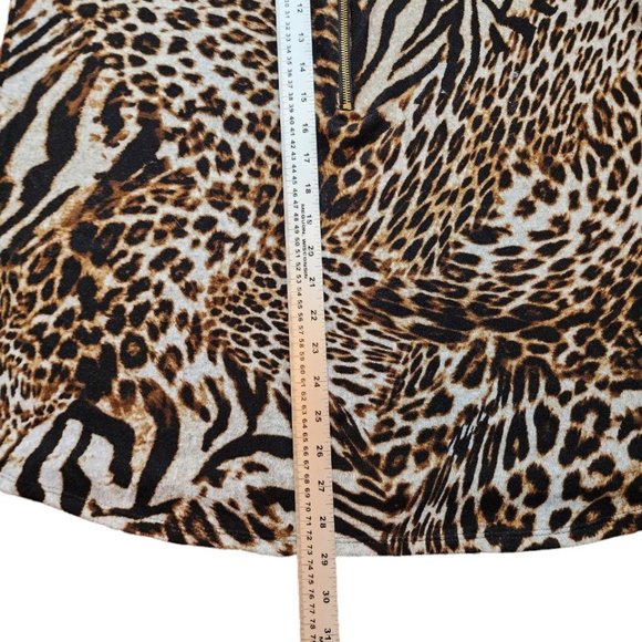 Clientele Blouse Women's Size OS Animal Print Tiger 3/4 Sleeve Zip - Picture 10 of 16